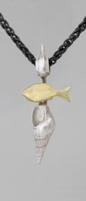 Red Sea series,Tiny fish pendant in silver with gold Damsel fish